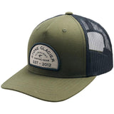 Stone Glacier SG Established Patch Trucker Hat in Army Green, front view