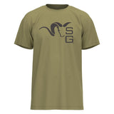 Green t-shirt with a logo on a white background